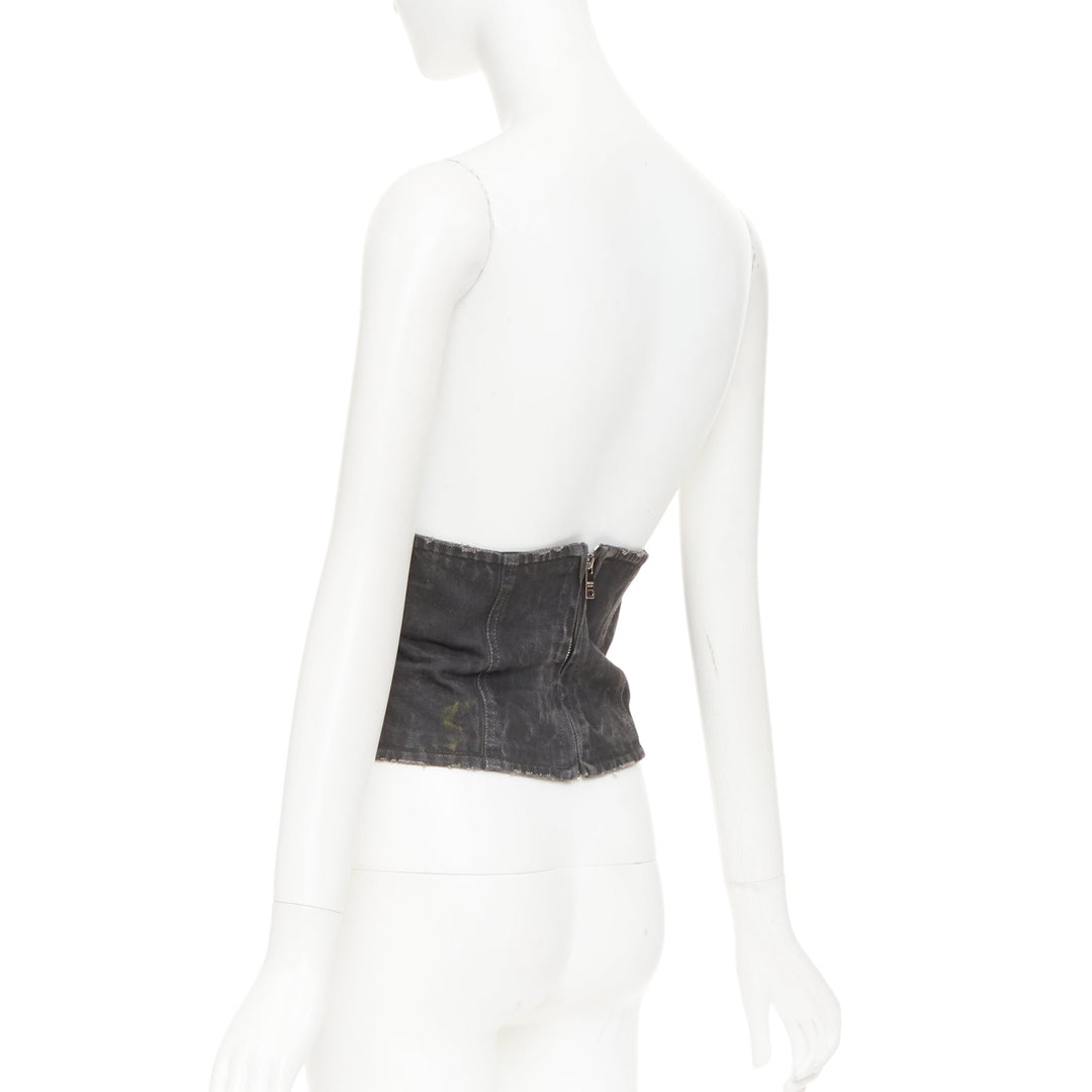 PRADA 2016 Runway grey washed denim zip back lace-up bustier belt IT36 XXS
