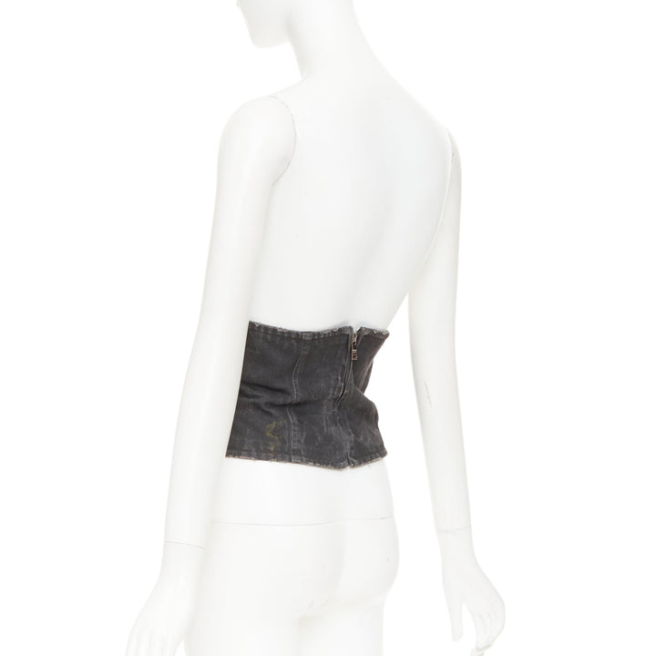 PRADA 2016 Runway grey washed denim zip back lace-up bustier belt IT36 XXS