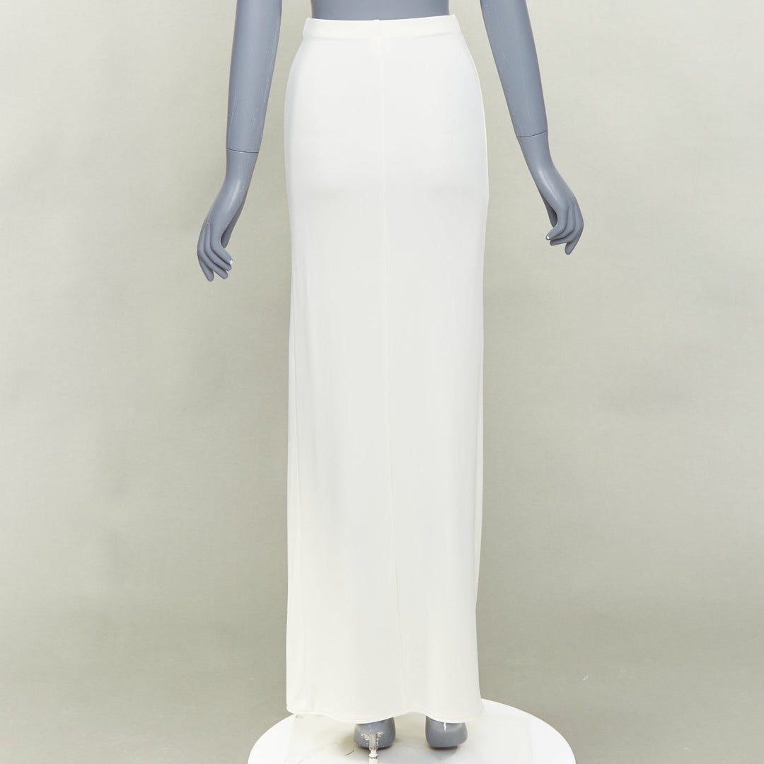 HELSA 2023 ivory matte jersey boatneck backless top draped wrap skirt set XS