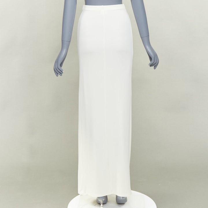 HELSA 2023 ivory matte jersey boatneck backless top draped wrap skirt set XS