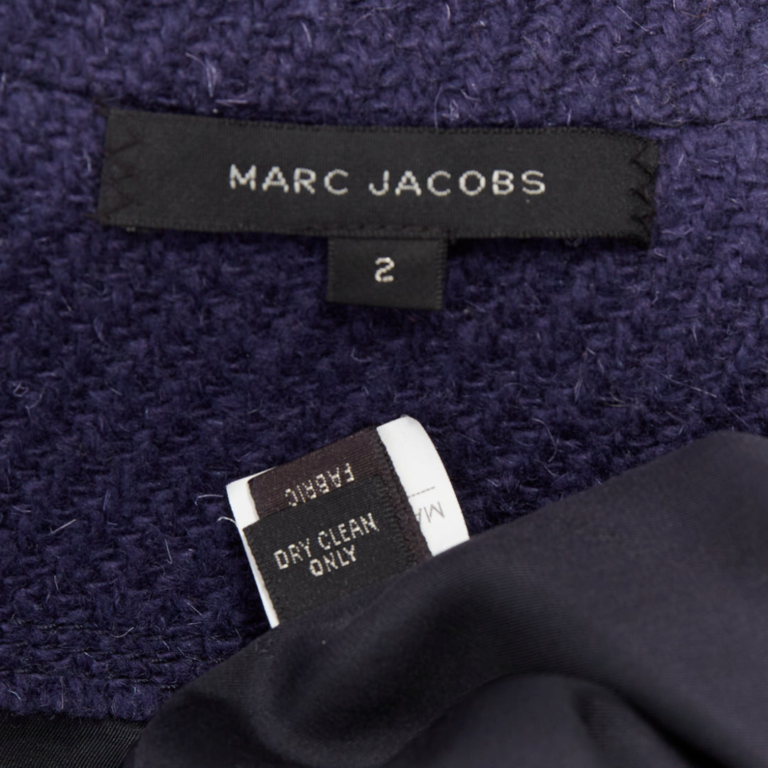 MARC JACOBS navy wool tweed black buttons double breasted short coat  US2 XXS