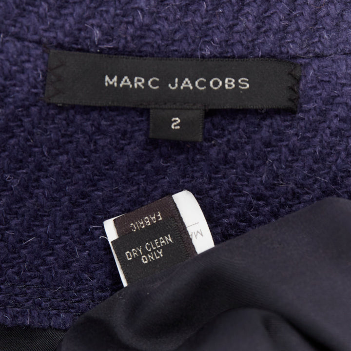 MARC JACOBS navy wool tweed black buttons double breasted short coat  US2 XXS