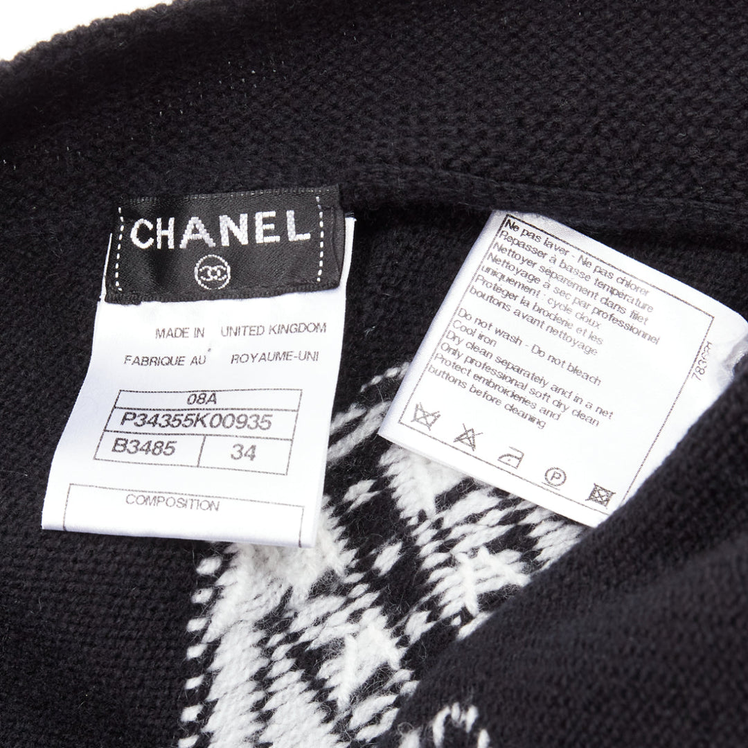 CHANEL 08A 100% cashmere silver embellished black polka dot cardigan FR34 XS