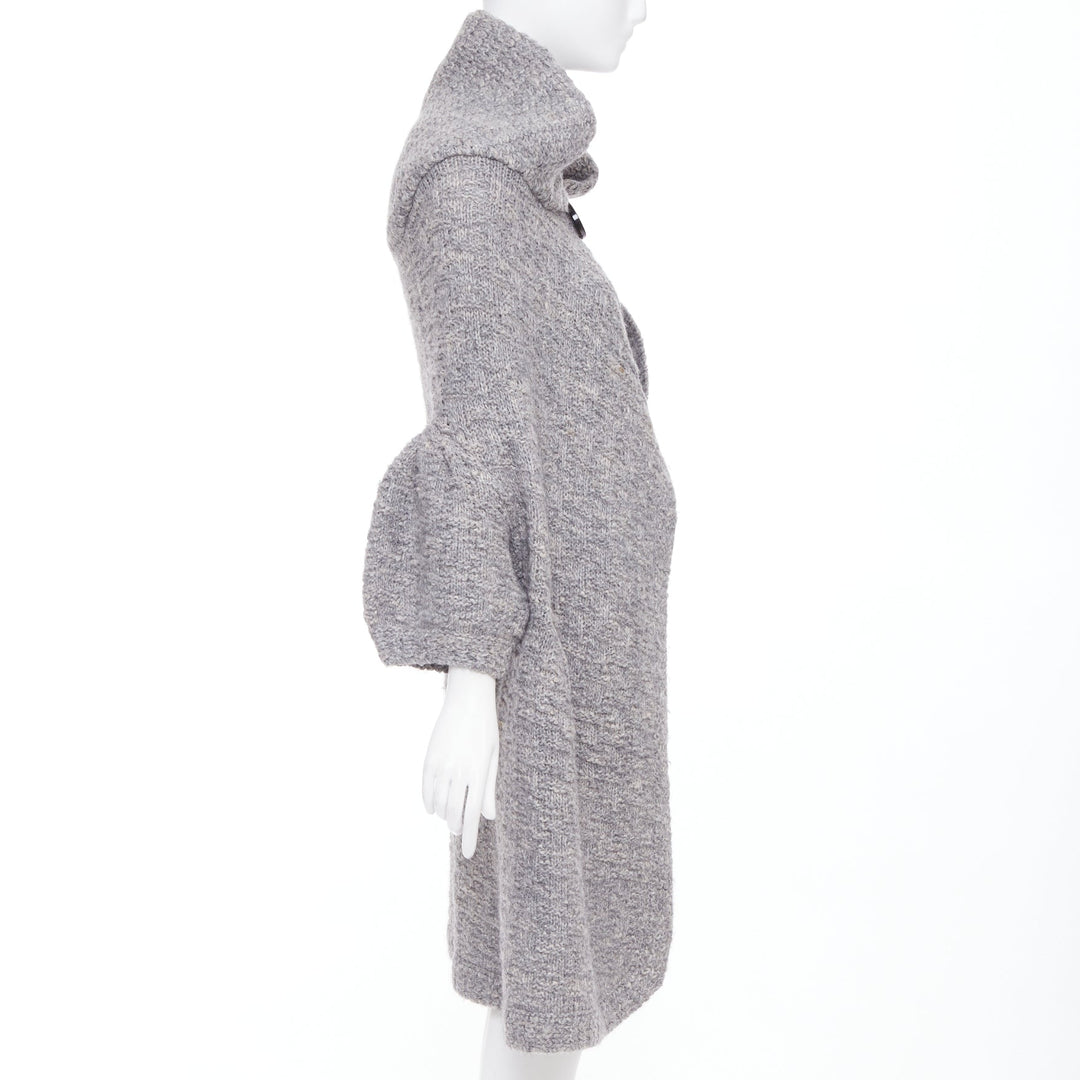 STELLA MCCARTNEY grey alpaca flax blend chunky knit hooded cardigan IT36 XXS