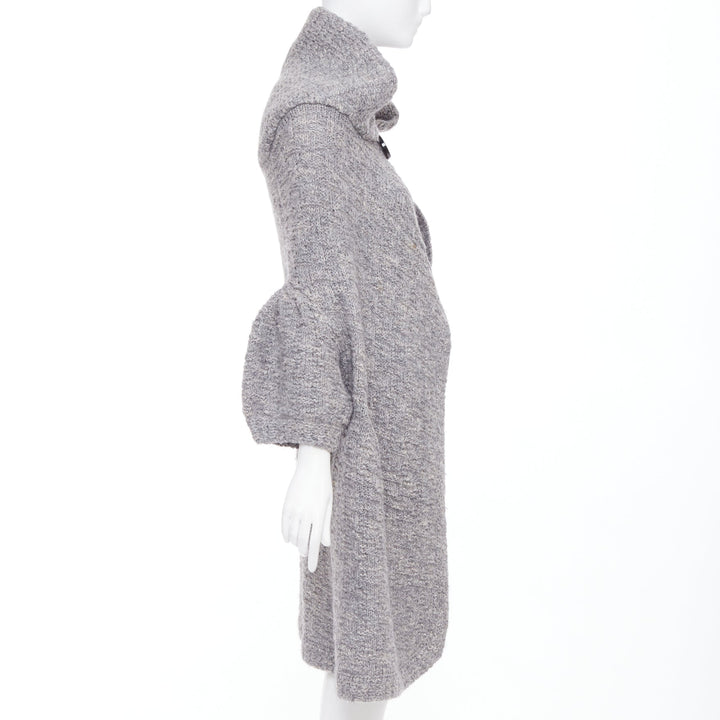 STELLA MCCARTNEY grey alpaca flax blend chunky knit hooded cardigan IT36 XXS