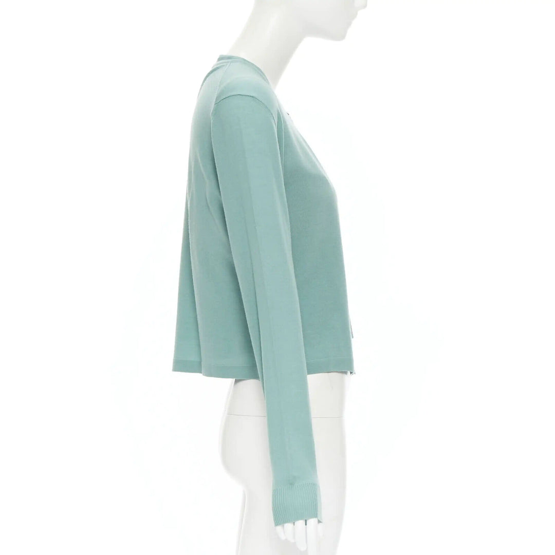 vintage ALAIA 100% wool sea form green teal cardigan vest twinset  L
