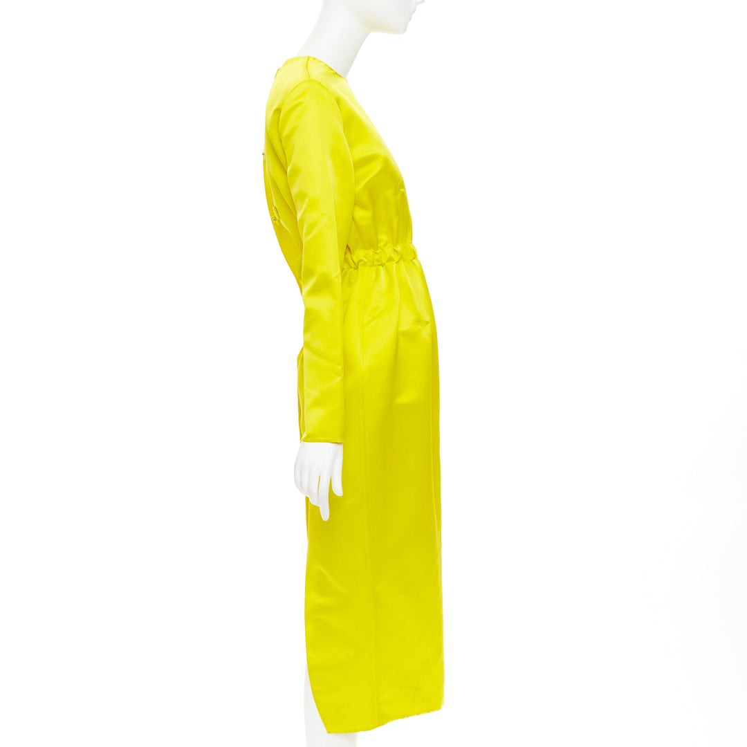 rare PRADA 2022 Runway yellow duchess silk open back cinched belted dress IT40 S