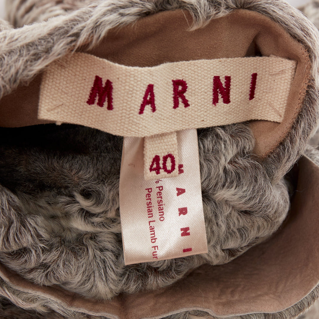 MARNI brown persian lamb astrakan fur cropped sleeve cocoon coat IT40 S
