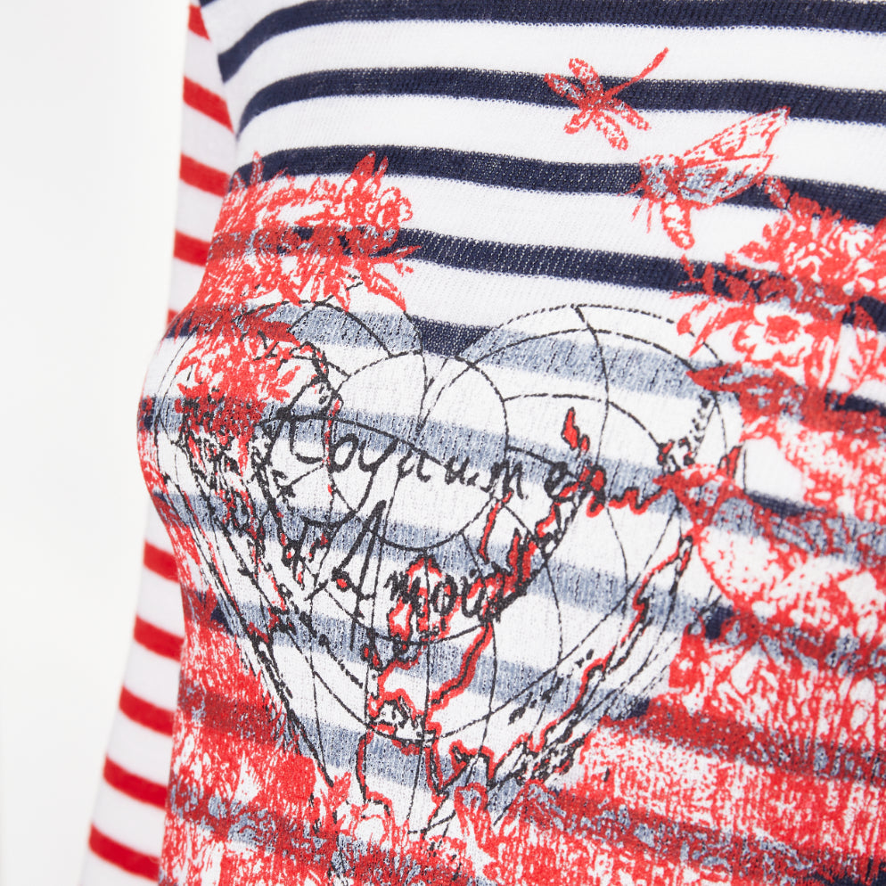 DIOR 2021 Dioramour D-Royaume dAmour red navy striped heart sweater FR34 XS