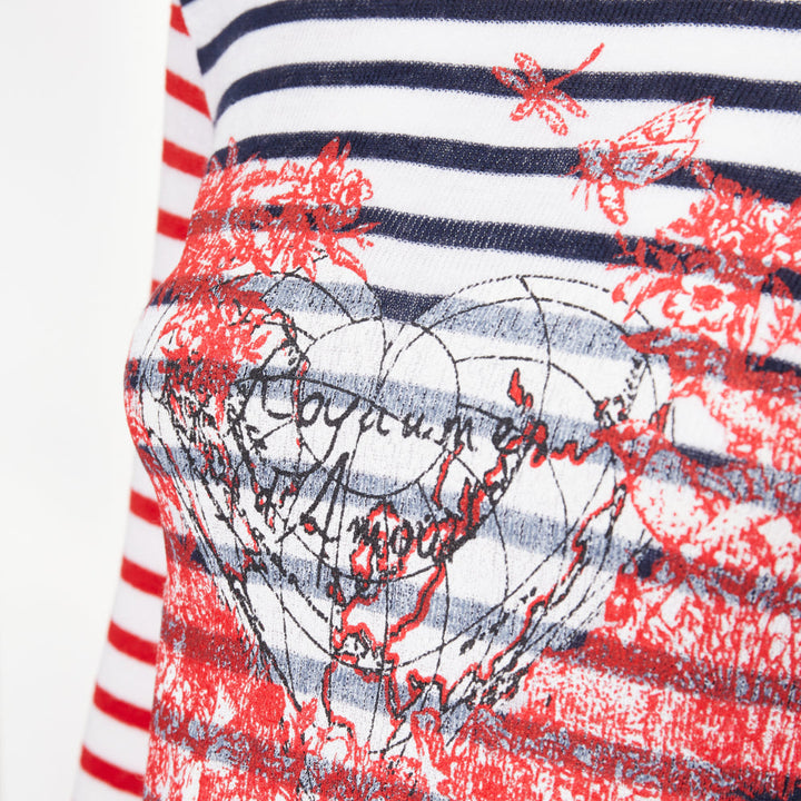 DIOR 2021 Dioramour D-Royaume dAmour red navy striped heart sweater FR34 XS