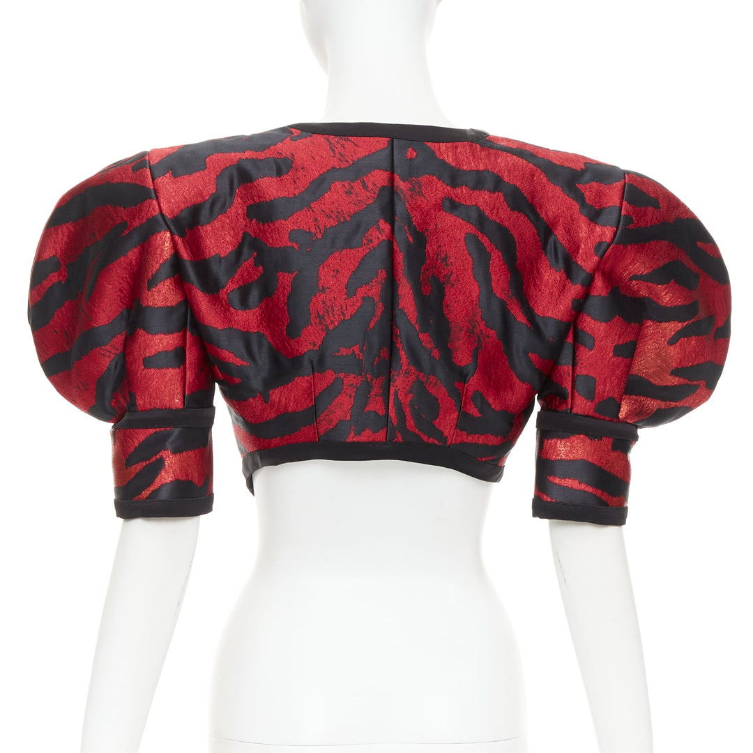 DOLCE GABBANA 2022 Runway red black zebra puff sleeve crop jacket IT38 XS