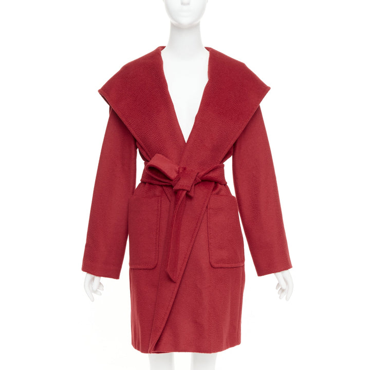 MAX MARA Rialto 100% camel hair red pocketed belted wrap robe coat IT44 L