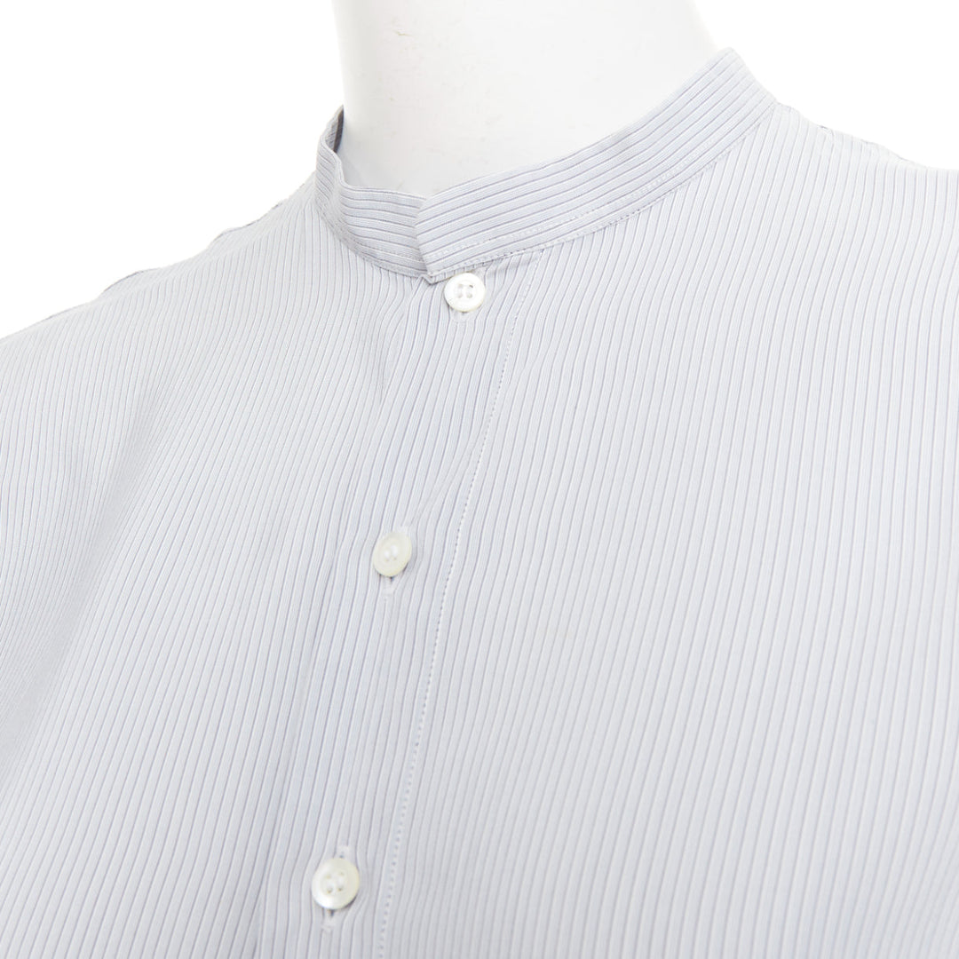 DIOR 100% silk light blue black striped bee embroidery high low shirt FR36 S