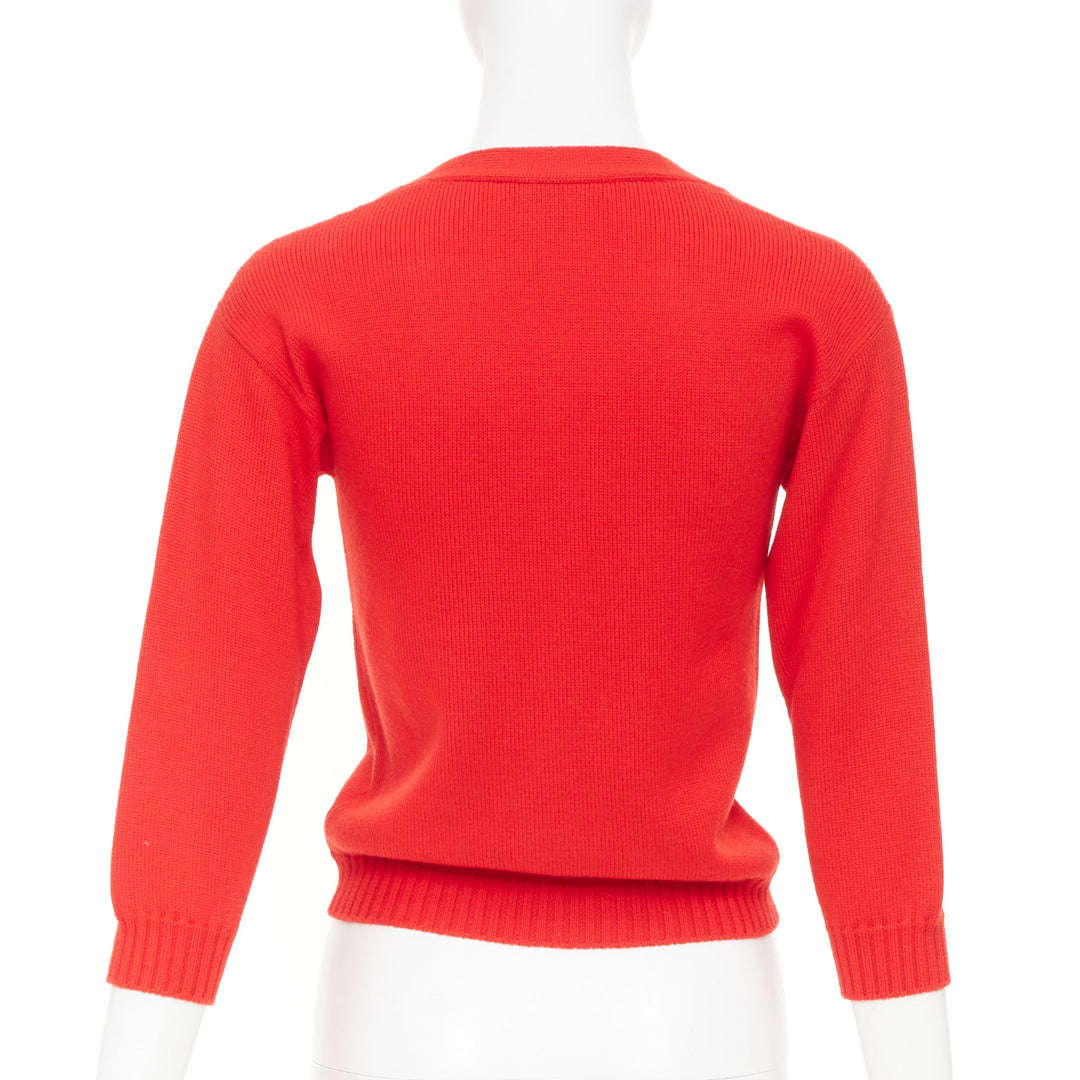 LOEWE 2022 Anagram embroidered orange red wool knit cropped cardigan top IT36 XS