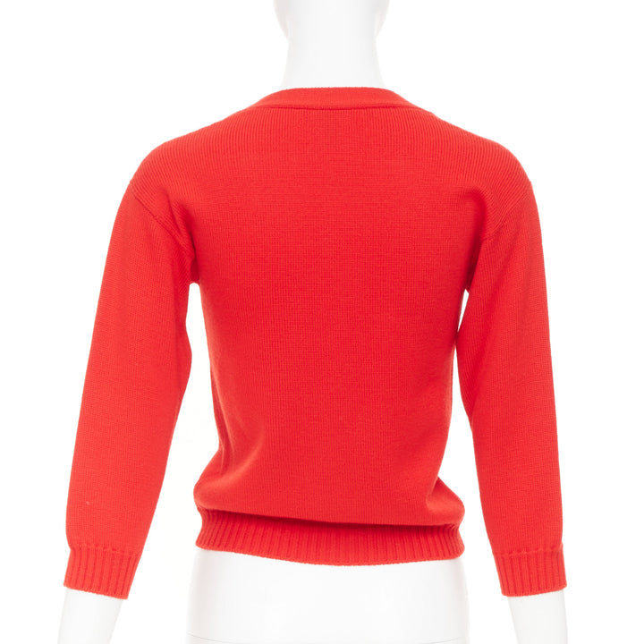 LOEWE 2022 Anagram embroidered orange red wool knit cropped cardigan top IT36 XS