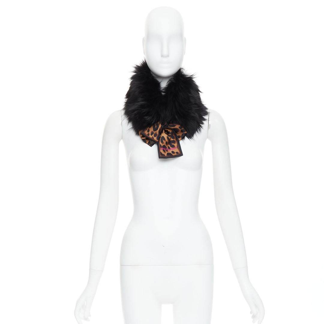 LOUIS VUITTON 2019 Stephen Sprouse black fur brown leopard graffiti collar scarf