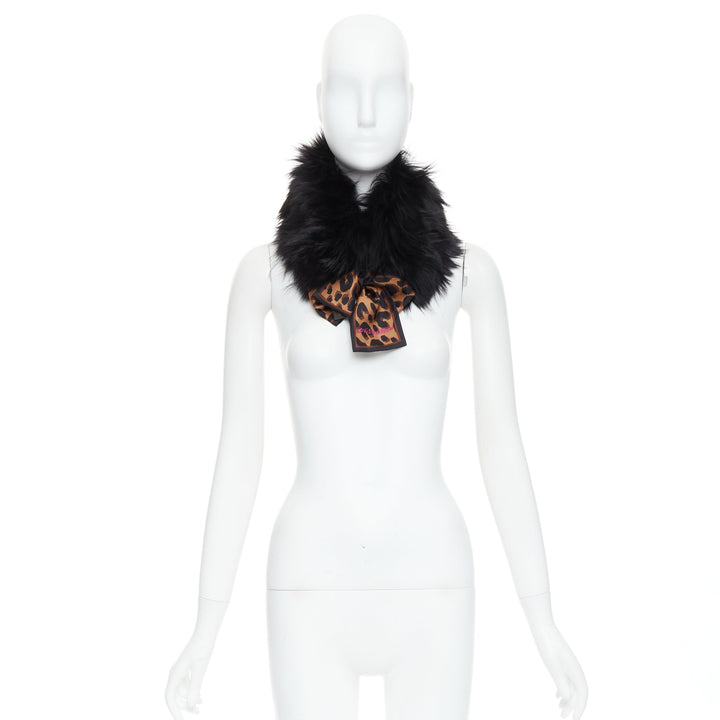 LOUIS VUITTON 2019 Stephen Sprouse black fur brown leopard graffiti collar scarf