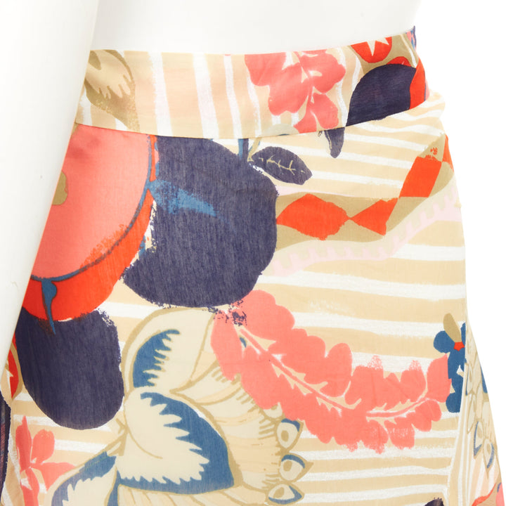 CHRISTIAN LACROIX stripe floral kaleidoscope print cotton silk skirt FR46 3XL