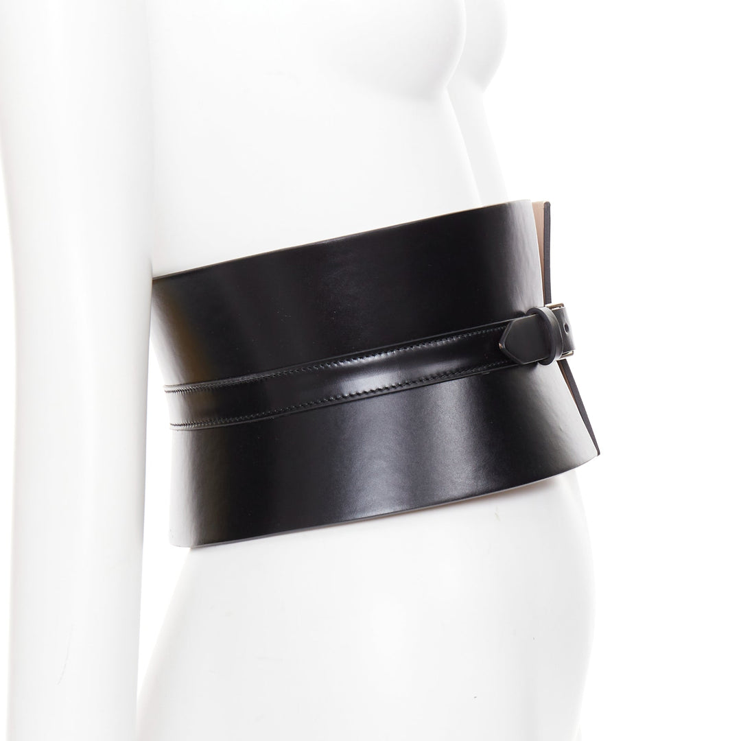 ALAIA black leather slim closure wide statement corset cinch belt 65cm