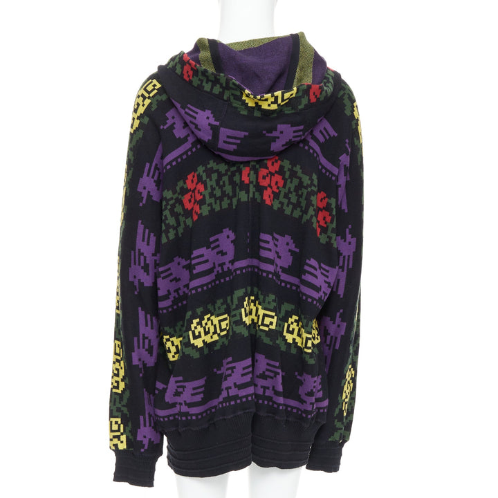 rare BERNHARD WILLHELM Vintage multicolor pixel print drawstring neck sweater L