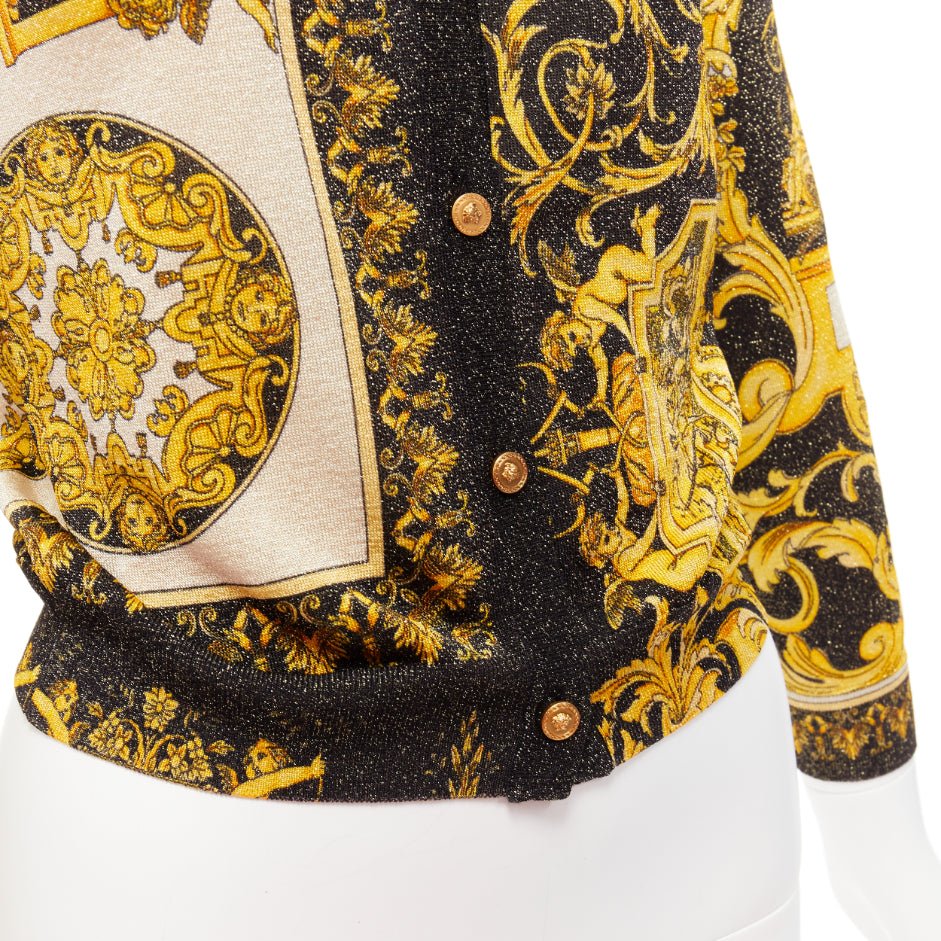 VERSACE  Barocco Tribute gold metallic lurex knit Medusa button cardigan IT38 XS