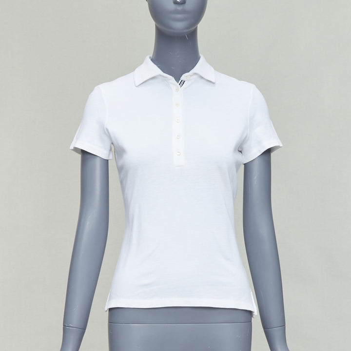 LORO PIANA white cotton blend striped placket polo shirt IT40 S