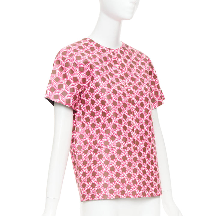 rare LOUIS VUITTON leather pink enlarged lattice lace print boxy top FR34 XS