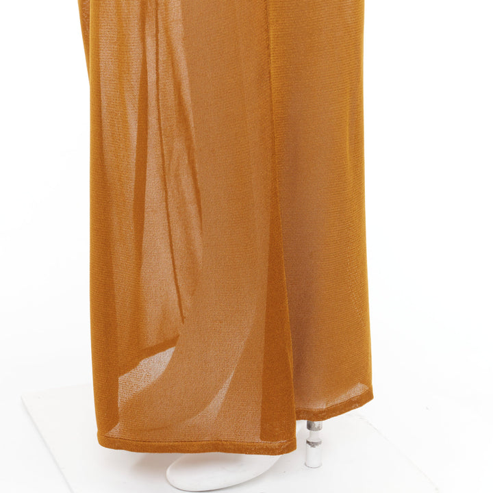 SAINT LAURENT 2022 warm brown slinky viscose semi sheer knit maxi tank dress S
