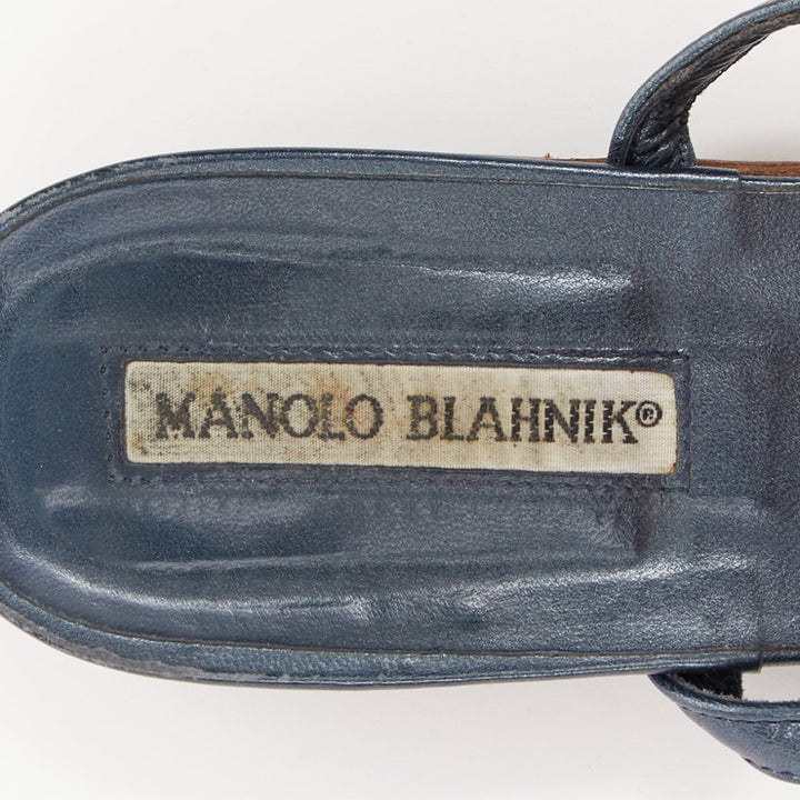 MANOLO BLAHNIK Vintage blue metallic jewel embellished tstrap sandals EU37.5