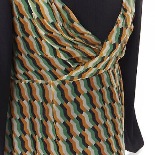 DRIES VAN NOTEN 2017 silk black orange geometric camisole layered top FR38 S