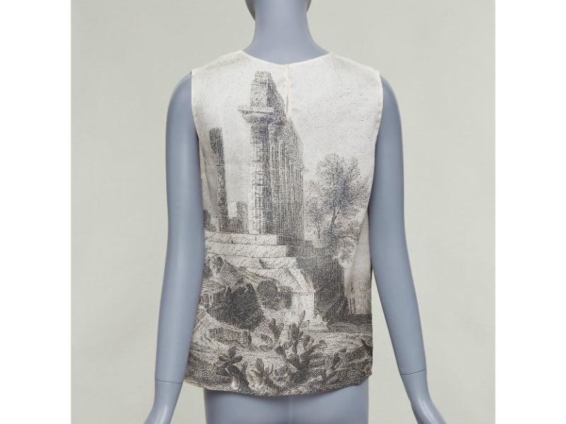 DOLCE GABBANA 2014 100% silk Greek Temple Ruins print sleeveless top IT40 S