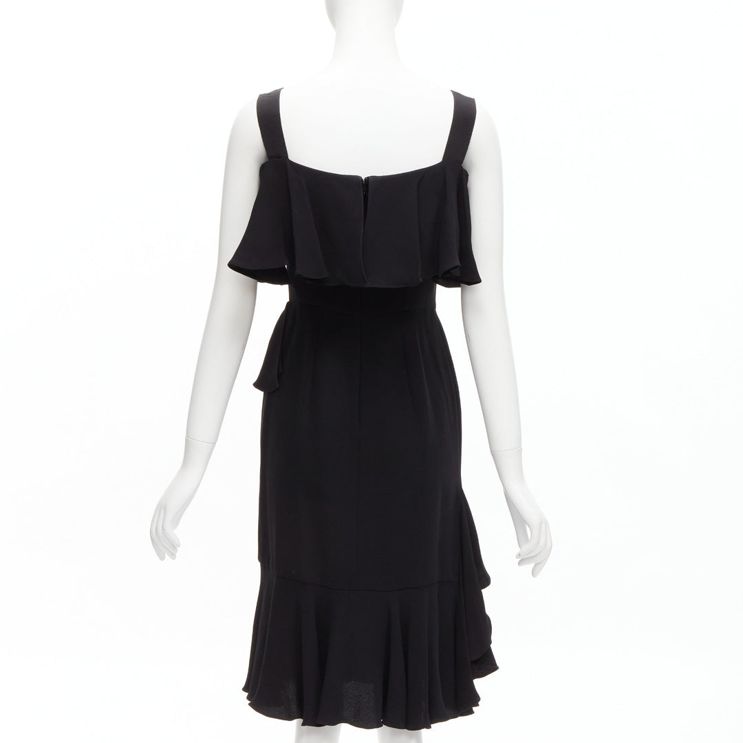 ALEXANDER MCQUEEN 2015 100% silk black asymmetric flutter cocktail dress IT38 XS