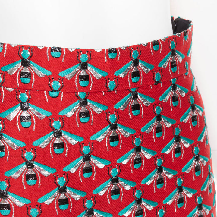 GUCCi 2015 Hibiscus Red Bee jacquard high waist A-line skirt IT40 S
