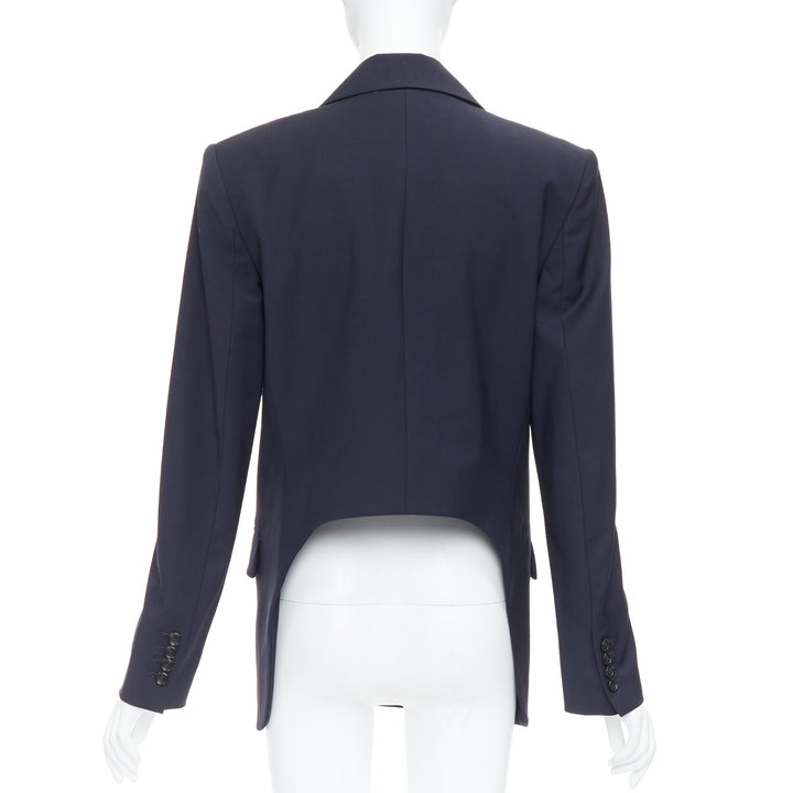 TIBI navy wool blend padded double breasted boxy blazer jacket US2 S