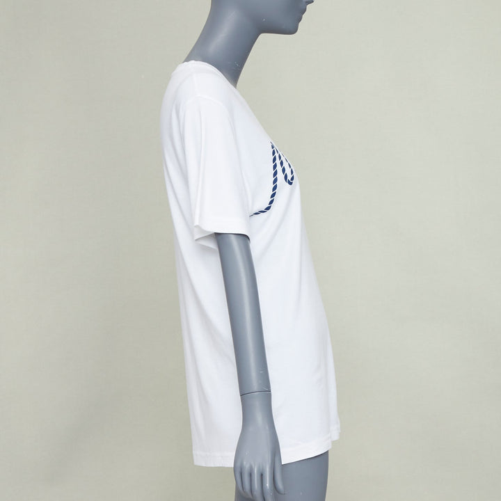 MONSE Cursive Rope white cotton modal navy logo print crew relaexed tshirt XS