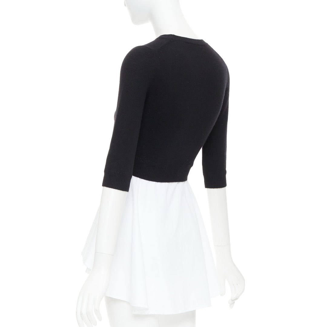 ALEXANDER MCQUEEN black wool cashmere sweater white cotton peplum top XXS