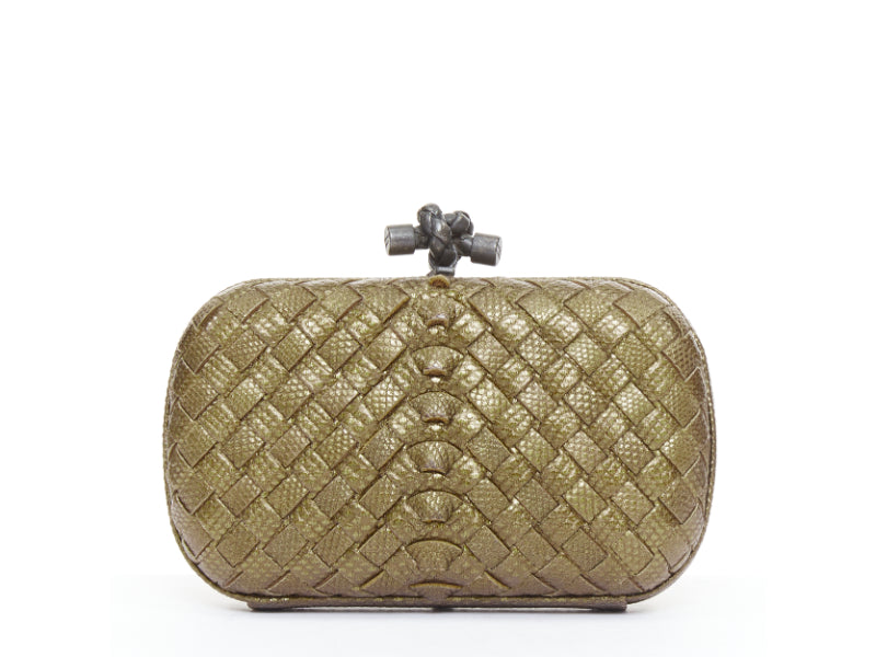 BOTTEGA VENETA Intrecciato Knot bronze brown woven ayers leather box clutch