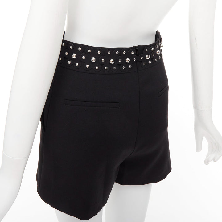 RED VALENTINO silver studded floral laser applique black shorts IT38 XS