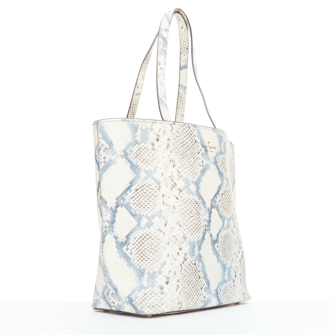 KATE SPADE blue cream scaled print goat skin gold logo drawstring tote bag