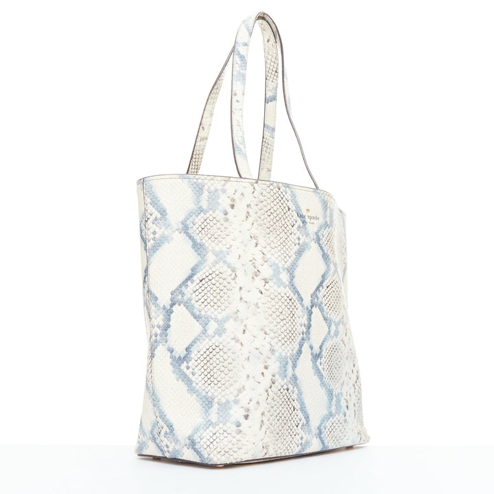 KATE SPADE blue cream scaled print goat skin gold logo drawstring tote bag