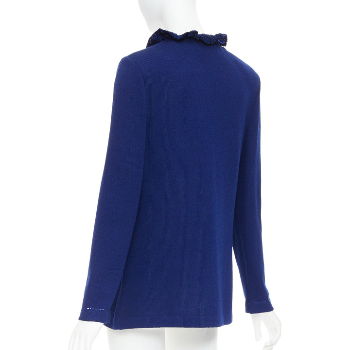ST JOHN Evening Vintage royal blue crystal chinoiserie cardigan coat US10 XL