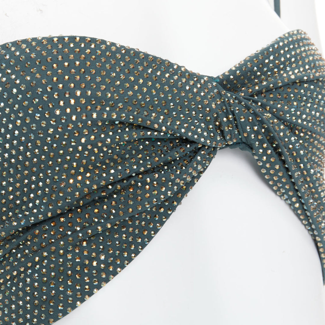 ALEXANDRE VAUTHIER Sage green strass crystal encrusted twist cropped top