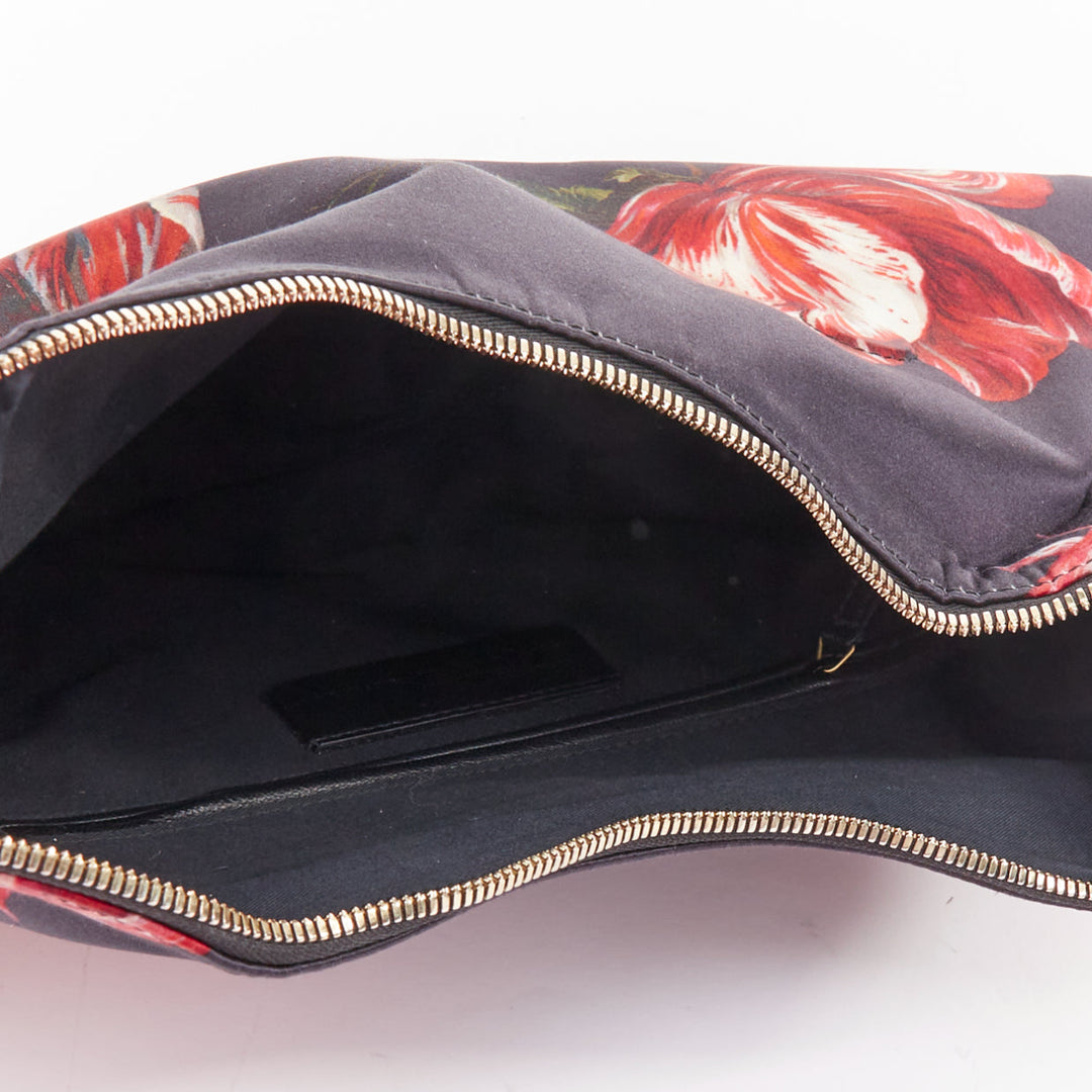 ALEXANDER MCQUEEN 2012 De Manta black red Tulip floral silk satin clutch bag