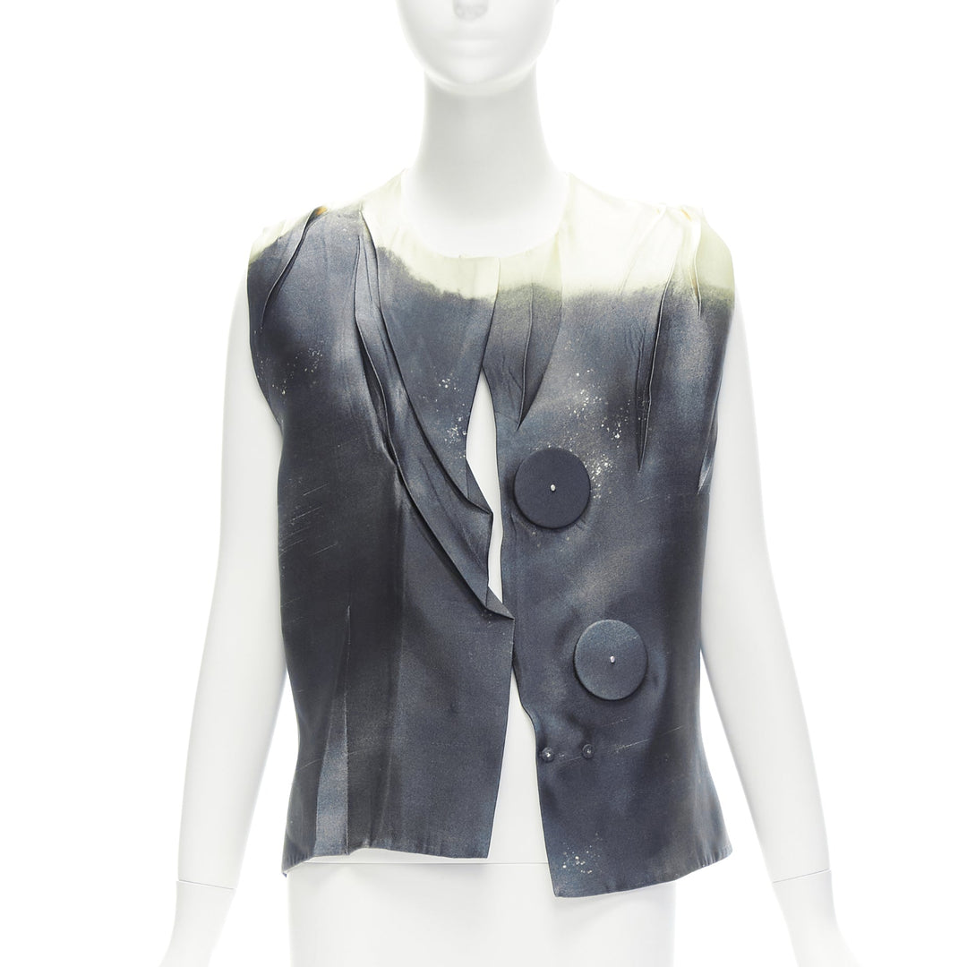 PRADA 2023 Runway grey watercolor satin creased paper effect undone top IT40 S
