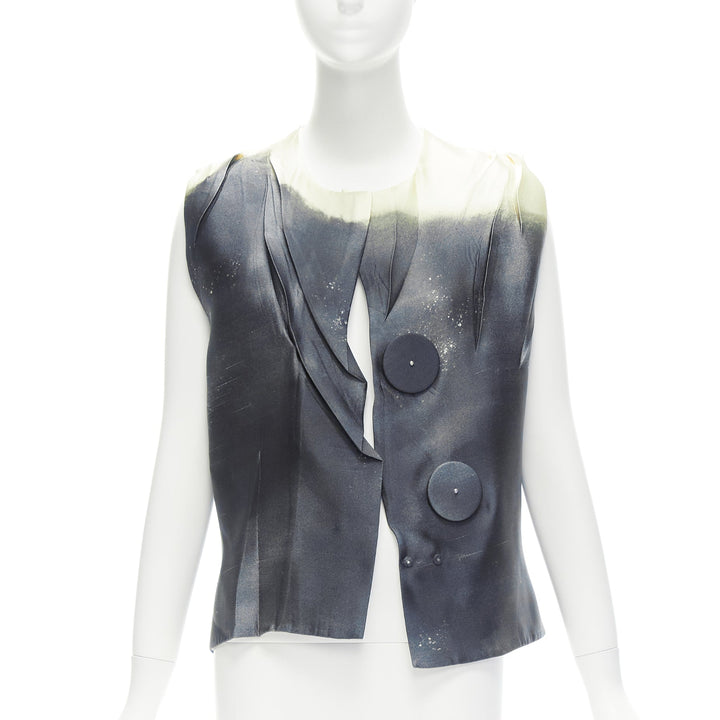 PRADA 2023 Runway grey watercolor satin creased paper effect undone top IT40 S