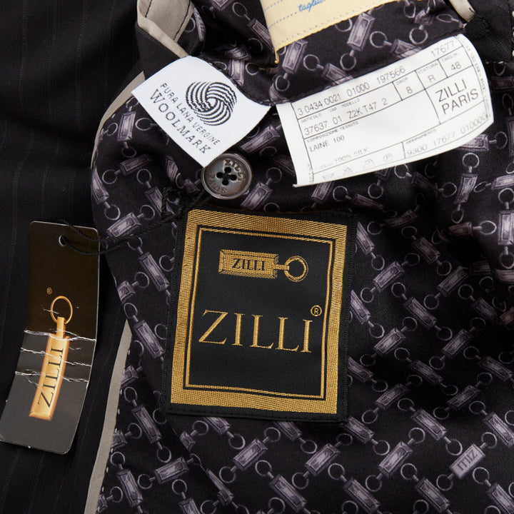 ZILLI PARIS black 100% wool pinstripe 3 buttons zip pocket blazer FR48 M