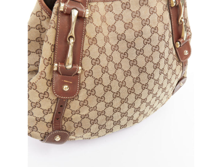 GUCCI Pelham Vintage beige GG monogram canvas brown braided handle boho bag