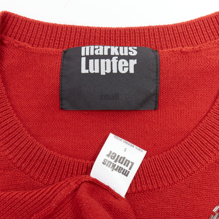 MARKUS LUPFER red trompe loeil bag sequin merino wool sweater S