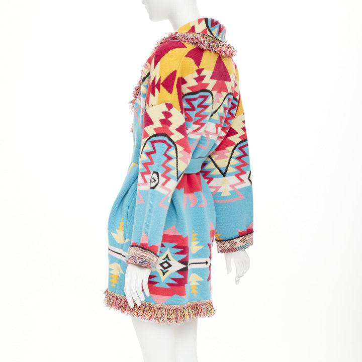 ALANUI 2021 Icon geometric Southwestern jacquard fringe cashmere cardigan coat M