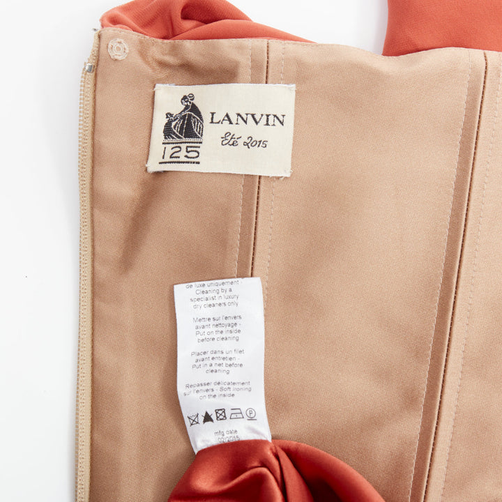 LANVIN 2015 100% silk burnt orange strapless tiered column maxi gown FR36 S